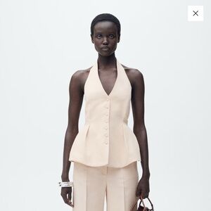 NWT Mango Cream Halter-neck Vest With Pleats US small